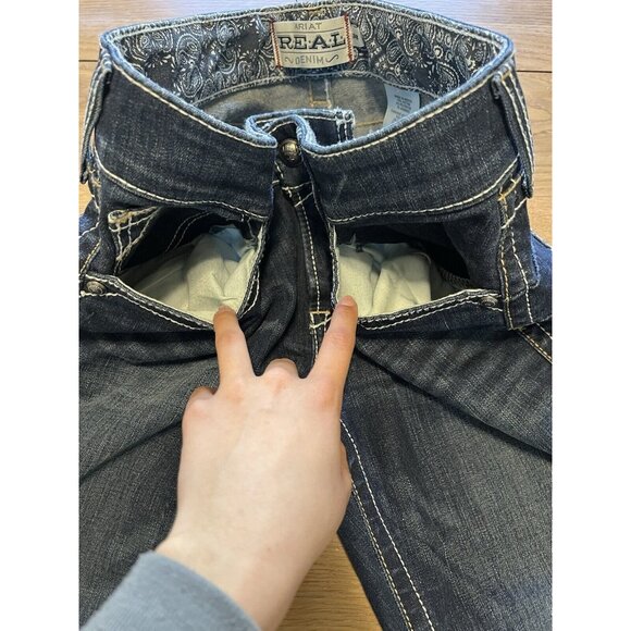 Ariat Real Denim Jeans Womens 30R‎ Blue Mid Rise Thick Stitch Boot Cut Western - Picture 9 of 15